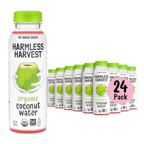 Harmless Harvest Organic Coconut Water 10 Fl Oz, 24 Pack – Original Coconut Water No Sugar Added, No Added Flavor Only Natural Electrolyte Hydration Drink, Non-GMO & Fair for Life Certified