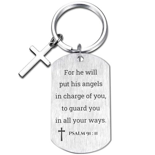 Inspirational Scripture Keychain with Cross - Bible Verse Matte Key