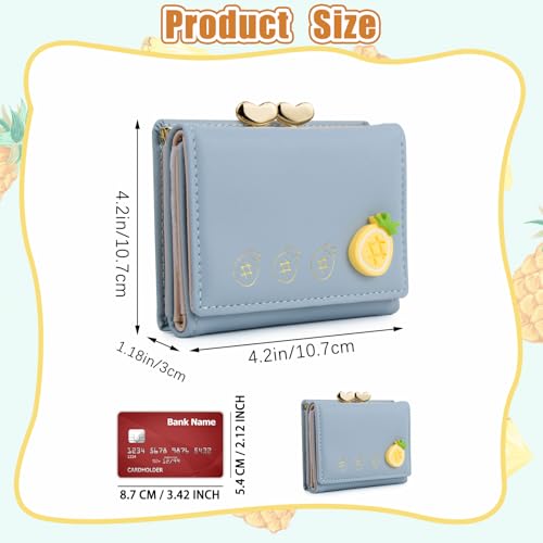 Small Wallet Women, Trifold Ladies PU Leather Wallet Cute Fruit Card Holder with Multi Card Slots 1 Coin Pocket (Blue)2