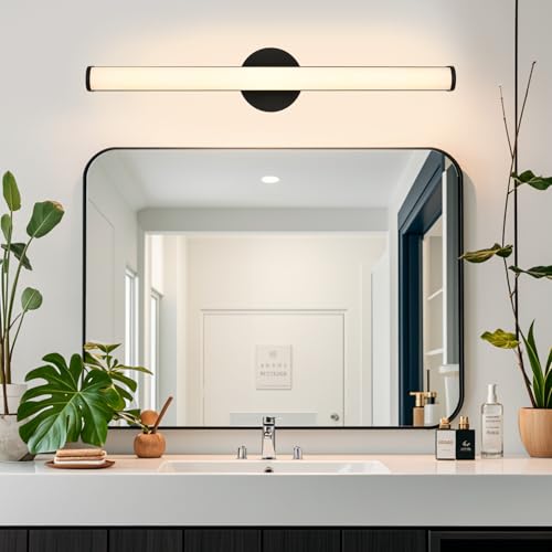 Image of Black Bathroom Light Fixtures Over Mirror with Acrylic Shade,30 inch Modern Vanity Lighting Fixture Dimmable LED Bathroom Sconce 30W 3000K Vanity Light Bar for Mirror Living Room Bedroom