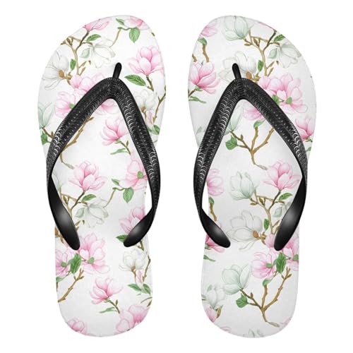 Magnolia Branch White Flip Flops for Beach Thong Sandals Anti-slip Lightweight Shower Shoes for Travel Summer Outdoor