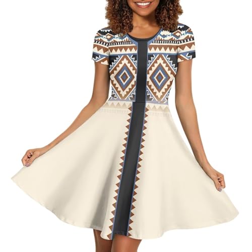 Image of HUGS IDEA Womens Puffy Swing Midi Dress Round Neck Short Sleeve Party A-Line Dresses