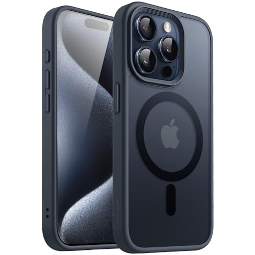 Image of JETech Magnetic Cover Case for iPhone 15 Pro Max 6.7-Inch Compatible with MagSafe, Translucent Matte Back Slim Shockproof Phone Cover (Blue)