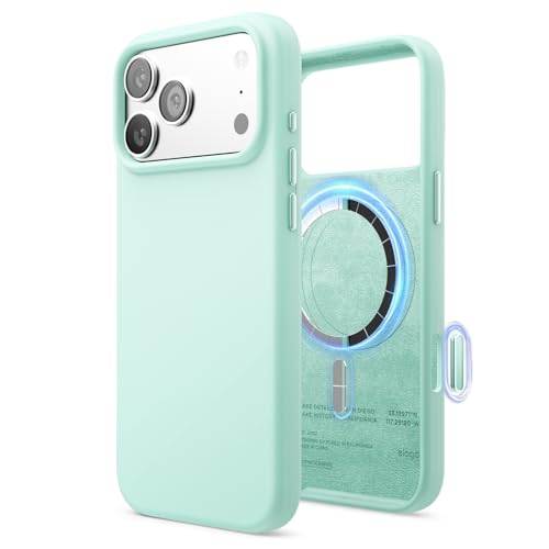 Image of elago for iPhone 17 Pro Max Case, Premium Magnetic Silicone Case, Compatible with MagSafe, Liquid Silicone Material, Protective Cover, Shockproof, Slim Phone, 6.9 inch (Aqua Sky)