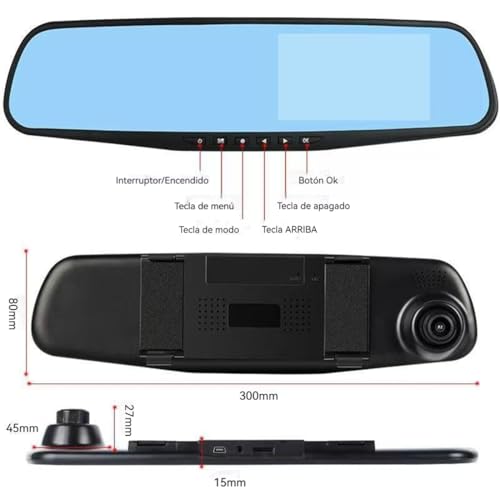 Espejo Retrovisor con Doble Cámara 1080P HD, Visión Nocturna, Grabación Automática Delantera y Trasera, Fácil Instalación Universal para Coche - imagen 6