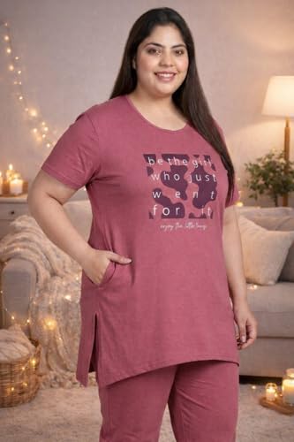 Image of In Love Women's Plus Size Longline T-Shirt with Side Pocket, 3 /4 Sleeve, Crew Neck