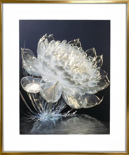 White and Gold Lotus Framed Wall Art Zen Inspired Minimalist Bathroom Spa Yoga Spiritual Meditation Artwork Gold Frame 16x14 Inches Calming Gift for Women