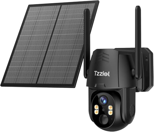 Tzziel 4G LTE Camara Vigilancia Exterior Solar Sin WiFi con Tarjeta SIM, 2K PTZ Inalámbrico, 10400mAh, 6W Panel Solar, Visualización de 360 °, Detección de Movimiento, Audio Bidireccional, IP66