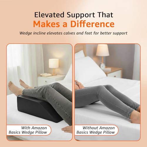 Image of amazon basics Wedge Leg Pillow | High Resilience Super-Soft Foam | Leg, Hip, Thigh & Knee Rest | Generous Size for Both Legs | Washable Velvet Cover | 22 x 20 x 7 in | Black