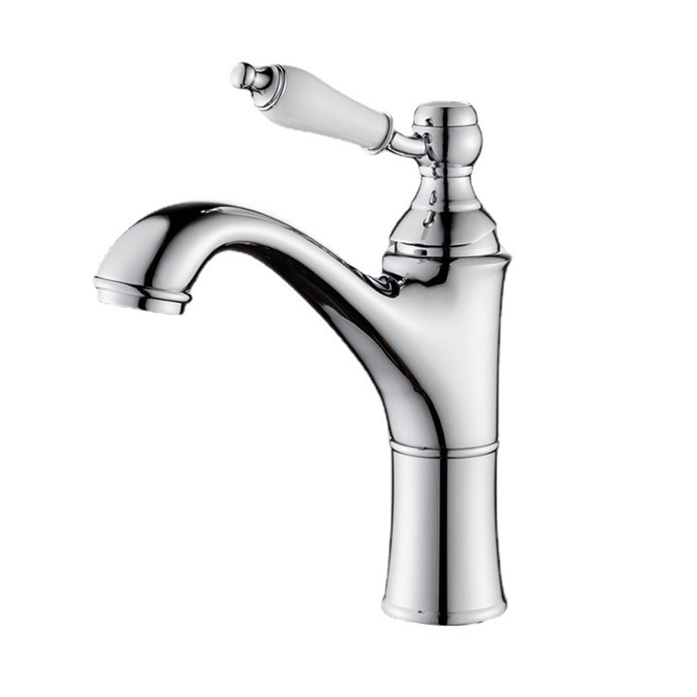 Rubinetto Lavabo Rubinetto Bagno, Stile Anticato Vintage Ottone Monocomando Miscelatore Bagno, Miscelatore Lavabo, Cromo, Argento