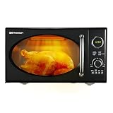 Emerson MWRG0901BK Retro Compact Countertop 800W Microwave Oven with 1,000W Grill Function, LED Display, 5 Power Levels, 8 Auto Menus, Glass Turntable and Child Safe Lock, 0.9 Cu. Ft., Black
