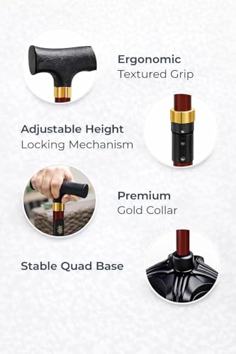 Image of 4-Leg Medical Walking Aid for Old People Adjustable Height Heavy Duty Lightweight Walking Stick for Senior Citizens & Patients Anti-Slip Base High Mild Steel (Rose Gold)