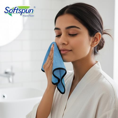 Image of SOFTSPUN Microfiber Hand & Face Wipes 280 GSM 20x30 Cms, 4 Piece Towel Set, Light Sky Blue Super Soft & Silky for Hand, Face and Body - Hypoallergenic Sensitive Skin Wipes & Washcloths.