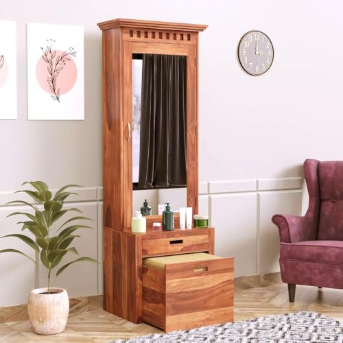 Image of Sheesham Solid Wood Dressing Table for Bedroom with Drawer (Honey Finish)
