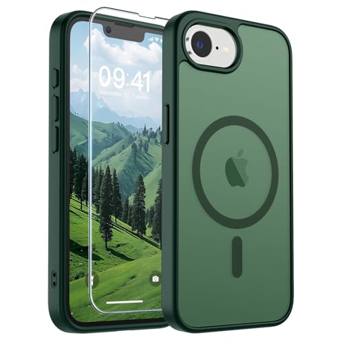 Image of SUPFINE Magnetic for iPhone 17e Case /iPhone 16e Case (Compatible with MagSafe)(Military Grade Drop Protection) Slim Translucent Matte Shockproof with Anti-Fingerprint Phone Case,Forest Green