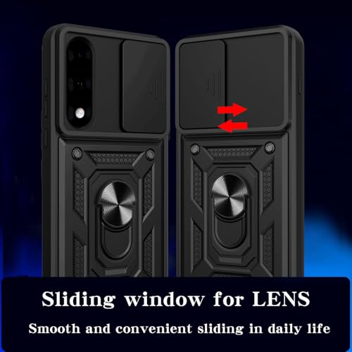 Image of Spazy Case OnePlus Nord 5 Back Cover | Heavy Duty Hybrid Case with 360 Degree Rotating Finger Ring Holder + Slider Shutter Camera Protection Case for OnePlus Nord 5 - Black