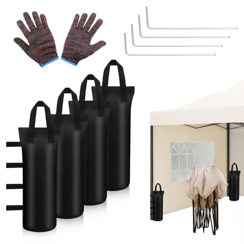 Yuaerbuo Lot de 4 Oxford 800D Poids pour Tonnelle Sac de Lestage pour Tonnelle Poids 40KG, avec Pique de Sol Gants de Travail, 50×20cm Sac de Sable Epaissir...