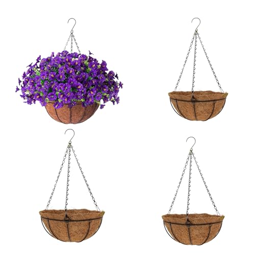 Aflorshope 4-Piece Hanging Basket Planter Set, Modern Iron & Coconut Fiber, Brown, 20 CM, Indoor & Outdoor
