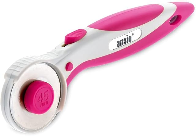 ANSIO 45mm Rotary Cutter with Safety Lock Perfect for Fabric, Leather, Sewing, Quilting, Crafting - Super Pink