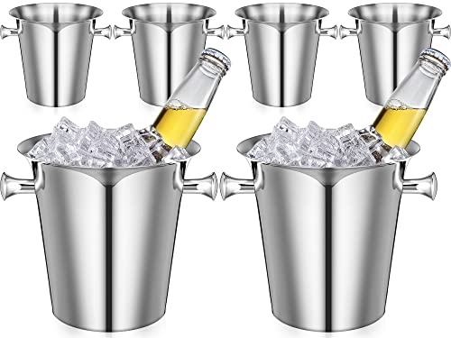 6 Packs Stainless Steel Ice Bucket Silver Champagne Buckets with Handle 3.2 Quart / 3 Liter Wine Bucket Beer Bucket for Cocktail Bar Chilling Drink Home Indoor Outdoor Parties