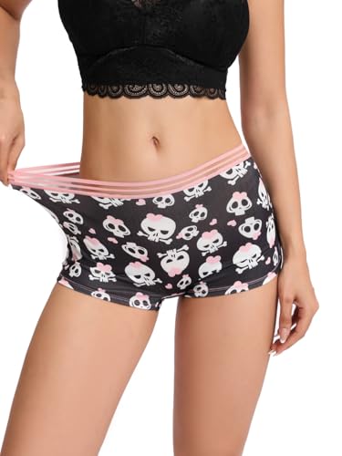 Morvia 10 Pack Variety of Gothic Print Boyshorts Underwear, High Waist Elastic Band, Assorted Halloween Skull Spooky Patterns - image 5