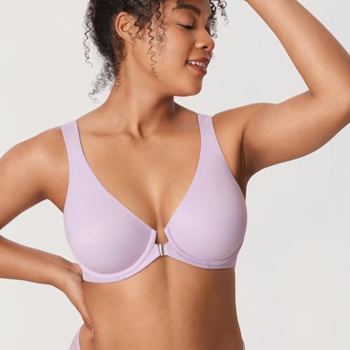 Image of DELIMIRA Women's Front Closure Posture Plunge Bras | Full Coverage, Plus Size, Underwire, No Padding Unlined, Back Support, Seamless, B-H Cups
