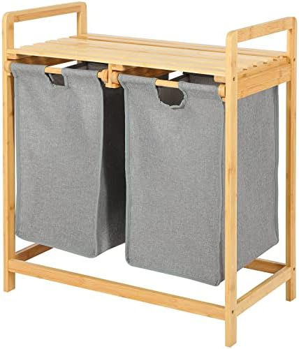 Amazon.com: COMELLOW Bamboo Laundry Hamper and Shelf, 2 Sections ...