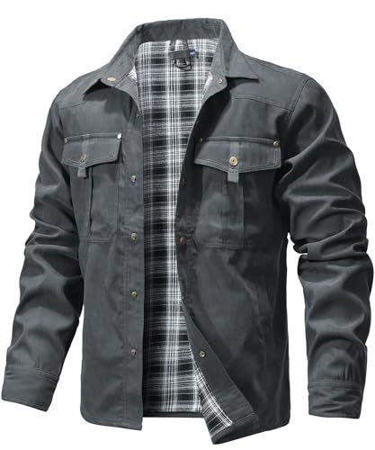 HYPESTFIT Men's Flannel Lined Shacket Jacket Plaid Brushed Lining Cowboy Western Twill Outdoor Shirt Jacket4