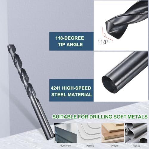 METALLIXITY Drill Bit (1/2") 12.7mm 2Pcs, 4241 High-Speed Steel Straight Shank Nitriding Black 118° for Wood Plastic Iron Copper Aluminum Low Soft Metal by METALLIXITY - Image 4