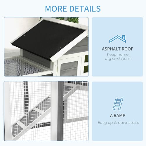 PawHut Rabbit Hutch Outdoor Wooden Guinea Pig Hutch Rabbit Run Bunny Cage Small Animal House Pull-Out Tray, Grey, 124 x 63 x 93 cm - Image 6