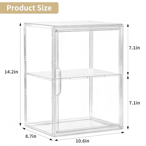 Image of Acrylic Display Case, 2 Layer Clear Figure Display Cases for Collectibles with Magnetic Door, Acrylic Box with Movable Dividers 1 Pack