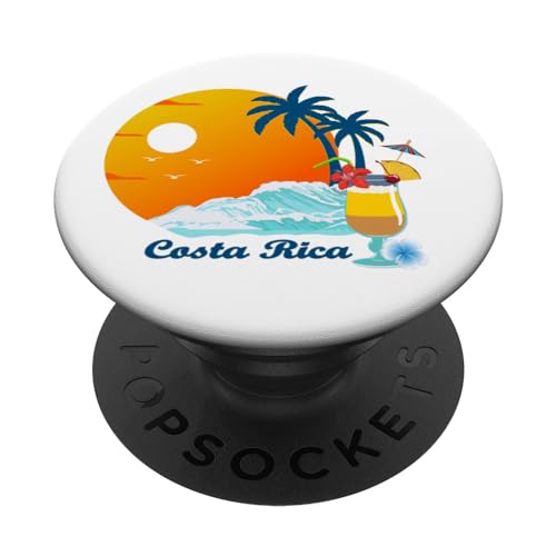 Costa Rica Palm Trees Cocktail Beach Life Resort Souvenir PopSockets Swappable PopGrip, Black