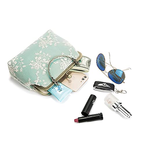 Rejolly GREEN001 Women Vintage Kiss Lock Evening Purse Top Handle Handbag Lace Crossbody Shoulder Clutch Bag thumb #4