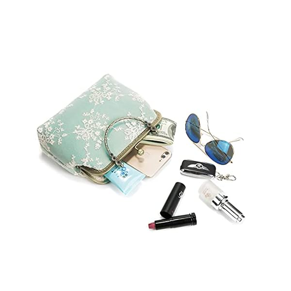 Women Vintage Kiss Lock Evening Purse Top Handle Handbag Lace Crossbody Shoulder Bag with Chain Starp Green - Image 6