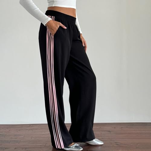 Womens Striped Sweatpants Loose Elastic Waist Wide Leg Drawstring Trousers Casual Long Pants3