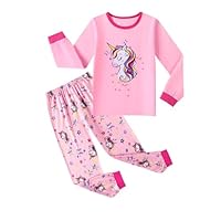 CARETOO 2 Piece PJs Long Sleeve Girls Pajama Set Kids Sleepwear Comfy Loungewear Pink Unicorn 9-10 Years
