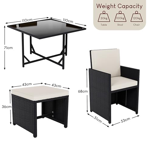 Garden Vida Cuba Rattan Furniture Set Outdoor Garden Patio Dining Table Set With Cushions Weather Resistant (Black, 8 Seater With Cover) 8 Garden Vida Cuba Rattan Furniture Set Outdoor Garden Patio Dining Table Set With Cushions Weather Resistant (Black, 8 Seater With Cover) - Image 8