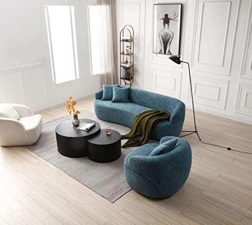Image of KEIKI 87 inch Curved Oversized Boucle Cloud Sofa with Thickened Seat Cushions and Backrest, Modern 3-Seater Upholstered Corner Fluffy Couch, No Assembly Required, for Apartment, Living Room, Light Blue