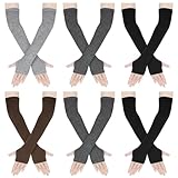 Amandir 2 Pairs Womens Long Fingerless Gloves Arm Warmers Knit Thumbhole Stretchy Gloves