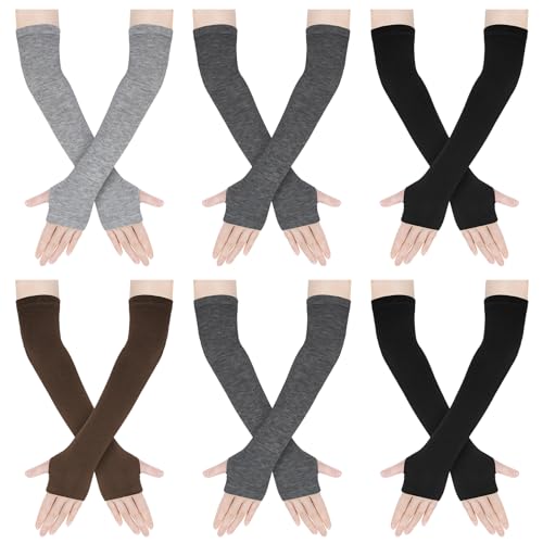 Amandir Long Fingerless Gloves for Women Arm Warmers Knit Thumbhole Stretchy Gloves