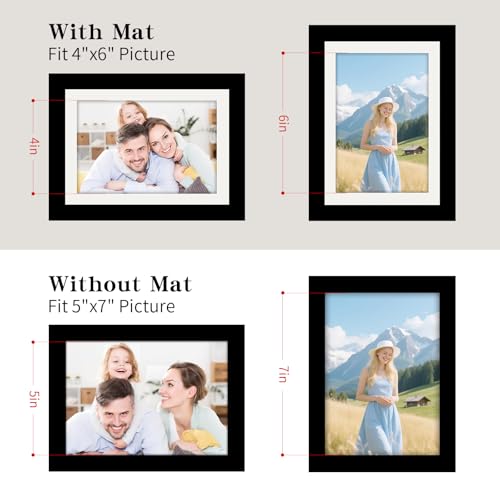 Picture Frames 5x7 2 Pack Made of Solid Wood Black for Wall Mounting and Tabletop Display