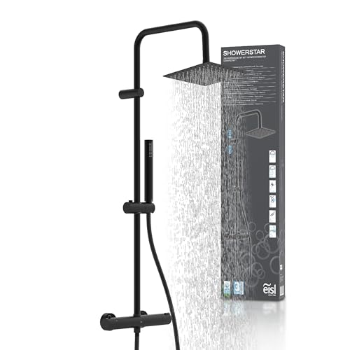 EISL SHOWERSTAR Duschset, Duschsystem mit Armatur schwarz 2 in 1 mit großer Edelstahl Regendusche und Handbrause, Regendusche mit Thermostat schwarz, Duscharmatur mit Thermostat, DX1106BLST