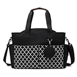 [Qfmr] おむつバッグ トートバッグ、大容量 多機能 防水 旅行マザーズバッグ メッセンジャーバッグ おしゃぶりホルダー付き 『高見えママバッグ 軽くて大容量』 トートバッグ マザーズバッグ 撥水 カジュアル 旅行 出産祝 (ブラック)