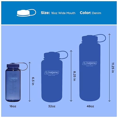 Image of Nalgene 16 oz Wide Mouth Water Bottle | Slim Cup Holder Size, BPA-Free, Durable & Leak Proof, Lightweight Travel Bottle, Denim