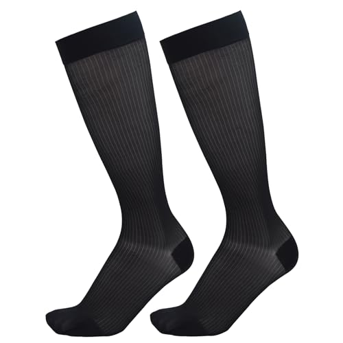 Image of HIHOSSI Men's Ultra Thin Business Dress Socks - 93% Nylon with Reinforced Heel & Toe - Moisture Wicking & Odor Resistant (UK, Alpha, One Size, Regular, Regular, Black/Thin Stripe)