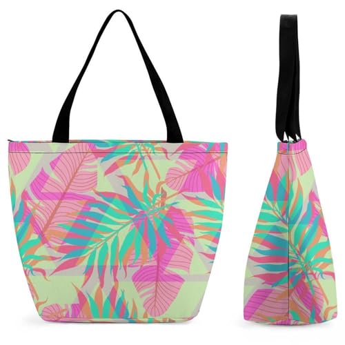 Sac de shopping pour voyage rose style feuille, le sac à bandoulière idéal en weekend