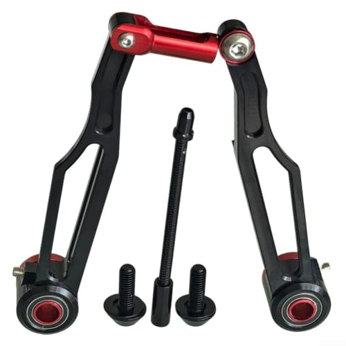 Image of Gdfnmogo CNC Aluminum Long Arm V Brake for 24 26 Inch MTB, Lightweight Hollow Carved Brake Arms with Sealed Bearing, Black Red Rim Brakes Pair(Black)