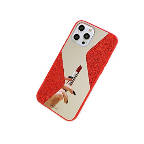 alaa Store Mirror Phone Case Luxury Glitter Makeup Case for iPhone 12 and 12Pro Bling Sequins Silicone Cover Woman (Red)