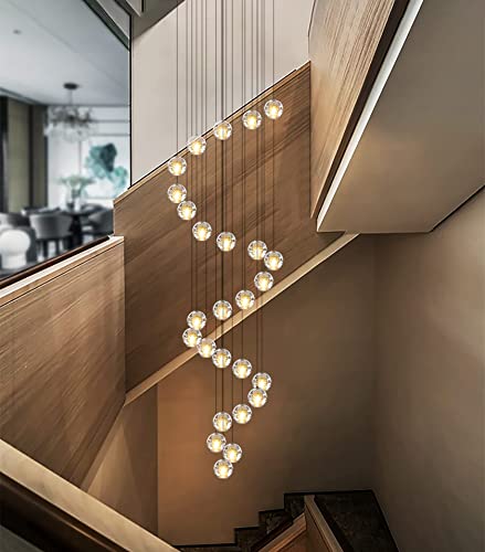 H177" 26-Lights Chandelier Spiral Modern Crystal Chandeliers Raindrop Large Flush Chandeliers High Ceiling Lighting Fixture For Villa Living Room Entryway Foyer Staircase Lighting (Black Round Base) #TOP2