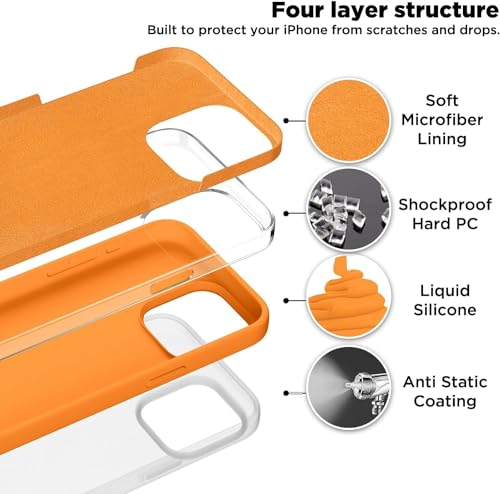 Image of Back Cover for iPhone 13 Pro Case,[Military Shockproof Protection] Liquid Silicone Case with [Soft Anti-Scratch Microfiber Lining for iPhone 13 Pro (Orange)